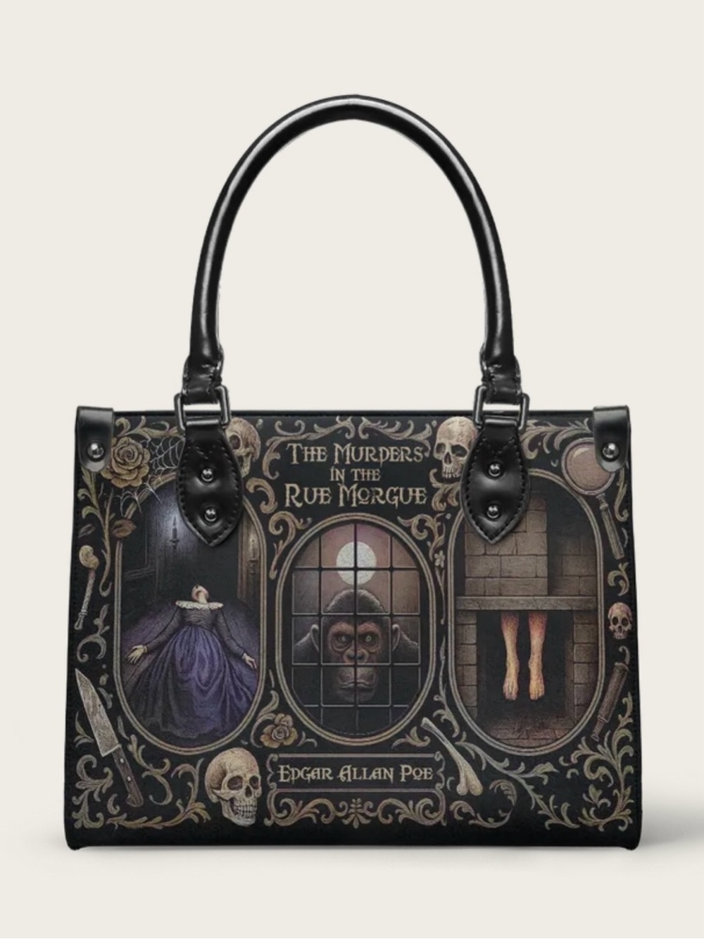 Edgar Allan Poe "The Murders in the Rue Morgue" Black Graphic Small Tote NIP